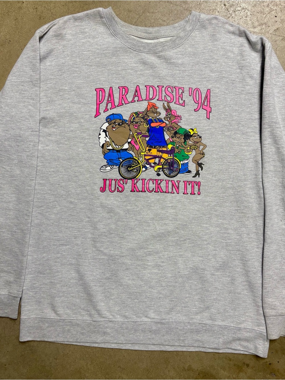Paradise '94 Graphic Sweatshirt - Heather Gray with Pink Accents